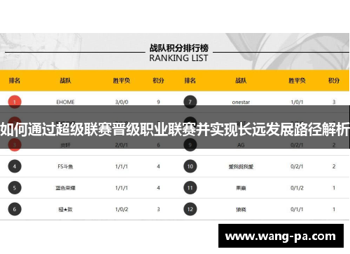 如何通过超级联赛晋级职业联赛并实现长远发展路径解析