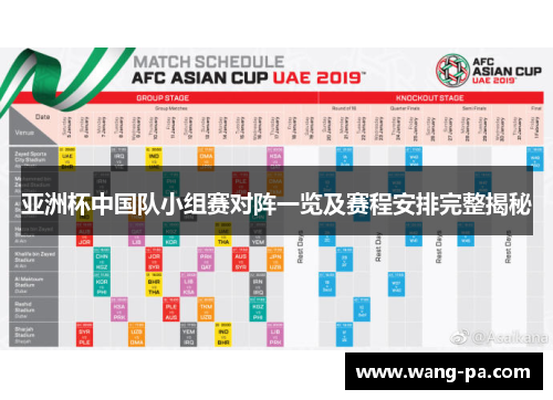 亚洲杯中国队小组赛对阵一览及赛程安排完整揭秘